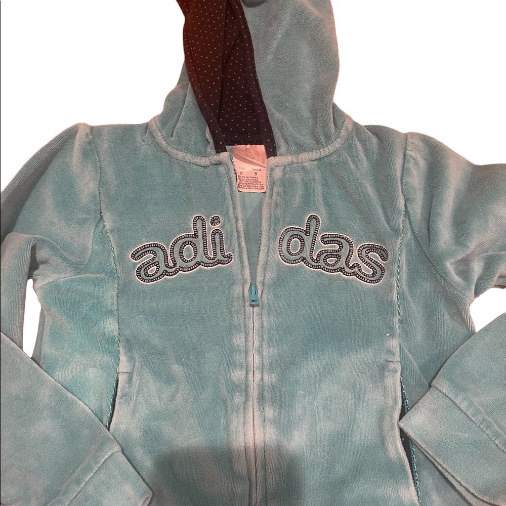 ADIDAS Girls Velour Tracksuit - Picture 2 of 7